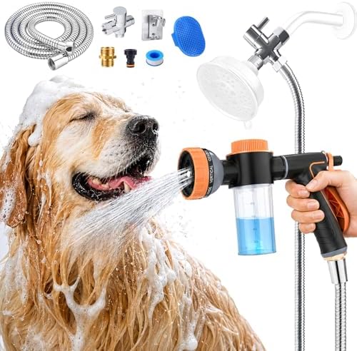Dog Shower Attachment with 8.2Ft Long Shower Hose & Metal 3-Way Diverter by AYBBSHOW