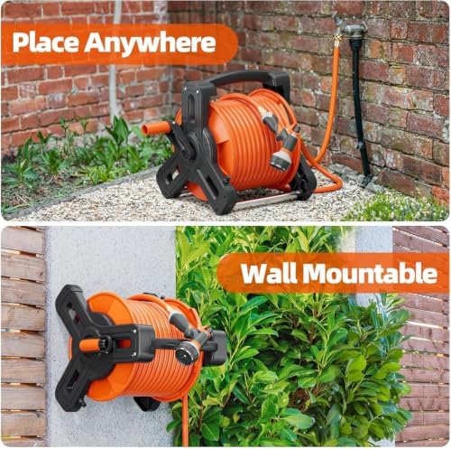SPECILITE Portable Garden Hose Reel with 75ft Rubber Water Pipe+6.5ft, Wall Mount Lightweight Winder Combo with Nozzle for Outside, Yard, Patio - Image 5
