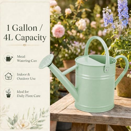 1 Gallon Metal Watering Can for Indoor Outdoor Plants, Pale Mint - Image 7