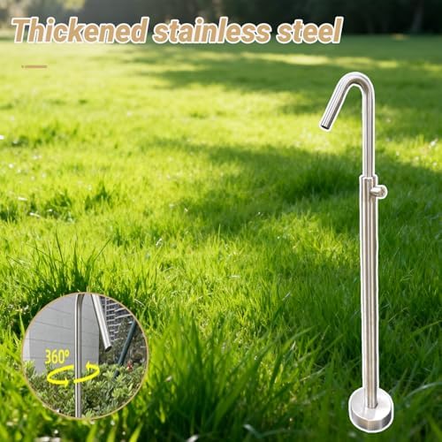 304 Stainless Steel Freestanding Vertical Garden Water Column Hose Stand with Double Faucet for Irrigation and Car Wash - Image 3