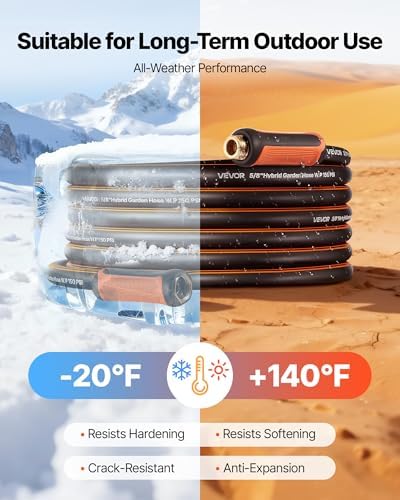 VEVOR Garden Hose, 150 ft 5/8" Heavy Duty Rubber Water Hose with 10 Mode Nozzle, 150PSI Working & 600PSI Burst, Flexible & Non-kink Outdoor Waterhose with 3/4" Fitting, Lightweight Hoses for Gardening - Image 6