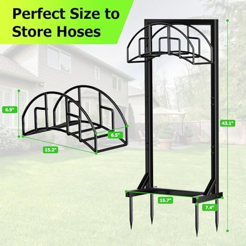 Garden Hose Holder, Super Stable Water Hose Holders Stand Holds 160-Feet Hose, Detachable Freestanding Hose Storage Hanger Rack for Outside Yard Lawn Farm, Black - Image 5