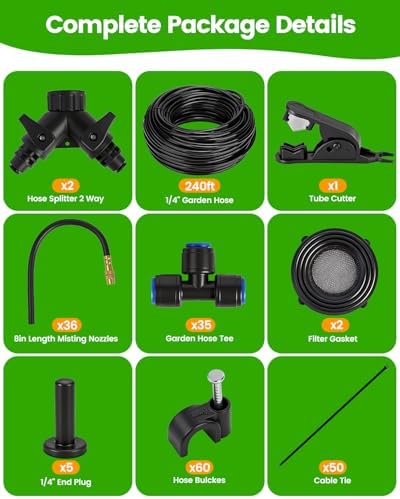 240FT Drip Irrigation System for Garden with 36 Nozzles –360° Adjustable Misting Nozzles, Quick-Connect Design, Ideal for Raised Beds, Lawns, Greenhouses & Outdoor Cooling - Image 6