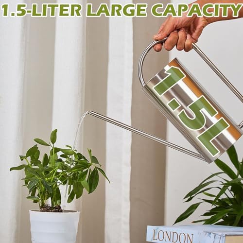Watering Can Outdoor, 50 oz/1.5L Watering Can with Long Spout and Handle, Stainless Steel Garden Watering Pot for Outdoor and Indoor Plants - Image 3