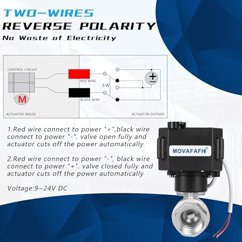 1 inch Motorized Ball Valve - Electrical Ball Valve 9-24V DC, 2 Wire Reverse Polarity, with Full Port, with Manual Override, Stainless Steel, NSF Certified, IP67 - Image 5