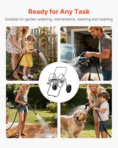 VEVOR Hose Reel Cart, 200/300 ft High-Pressure Garden Hose Cart, Hoses Reel Carts with Two Wheels, Handle & Heavy-Duty Mesh Storage Basket, Portable Hoses Reels for Garden Watering, Car Washing - Image 6