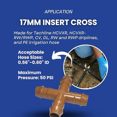 Netafim 17mm Techline Insert Cross - Drip Irrigation Barbed Cross Connector (50 PCS) | Compatible with 1/2" Drip Line Tubing | Easy Install | Precision Garden Watering (32500-006340) - Image 3