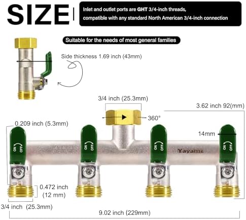 4 Way Garden Hose Splitter, 3/4" GHT Water Spigot Splitter(Green) - Image 2