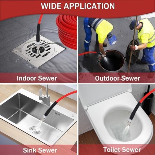 150FT 1/4-In Sewer Jetter Kit, 5800 PSI Pressure Washer Drain Cleaner Hose - Image 3