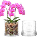 8 Inch Clear Acrylic Orchid Planter Pot with 360° Round Holes & Tray by Yiyiring