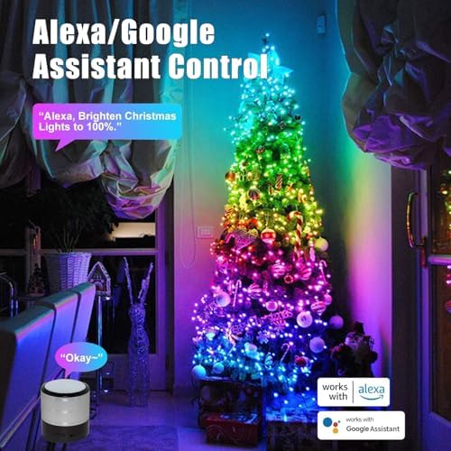 Smart Christmas String Lights - 196FT 600 RGB LEDs WiFi Multi-Color Changing Compatible with Alexa & Google Home for 6-8ft Christmas Tree - Image 7