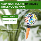 VOREEN Mosaic Glass Plant Watering Globes 2 Pack 500ml with Terracotta Spikes, Handmade Self-Watering Stakes for Indoor/Outdoor, Gift for Garden Lover,Multi Colored Flowers - Image 2
