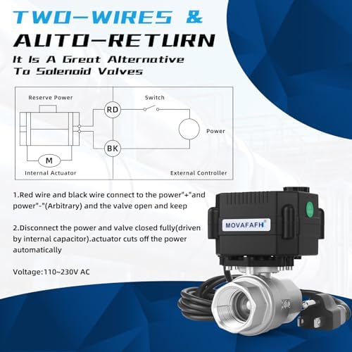 3/4" Motorized Ball Valve - 2 Wire Auto Return Electric Water Valve normally closed with Manual Override, Full Port Automatic Ball Valve, Stainless Steel 110-230V AC With U.S.Plug, IP67 - Image 3