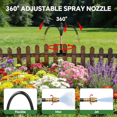 250FT Drip Irrigation System for Garden with 38pcs Adjustable Copper Nozzles & Emitters, Automatic Garden Watering System with 1/2" & 1/4" Tubing for Raised Bed, Yard, Greenhouse, Potted Plants, Lawn - Image 5