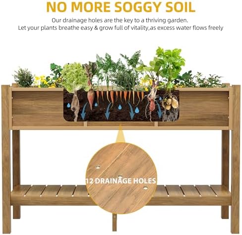 DWVO 48x18x30in Raised Garden Bed HDPE, Poly Wood Planter Box Stand,Weather-Resistant Planter Box with Legs, Elevated Garden Bed for Backyard, Patio, Balcony,Brown - Image 3