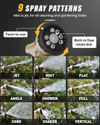 RAINPOINT Garden Hose Nozzle, Hose Sprayer Nozzle with 9 Spray Patterns, High Pressure Water Hose Nozzle Heavy Duty Metal Hand Sprayer, Watering Plants and Lawn, Car Washing, Pet Showering - Image 5
