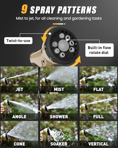 RAINPOINT Garden Hose Nozzle, Hose Sprayer Nozzle with 9 Spray Patterns, High Pressure Water Hose Nozzle Heavy Duty Metal Hand Sprayer, Watering Plants and Lawn, Car Washing, Pet Showering - Image 5