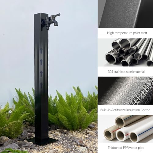 Stainless Steel Outdoor Water Spigot, Black Garden Water Column Floor Mount Water Tap for Lawn Irrigation Patio Yard Use, Decorative Water Feature Fountain Faucet Post(Height: 95cm/37.4in) - Image 3