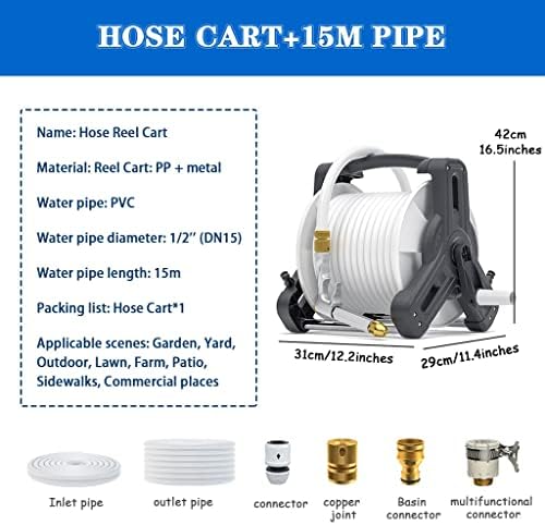 Hose Reel Cart Garden Hose Reels Wall Mount Floor Cleaning Hose Cart, Watering Hose Organizer, Household Portable Irrigation Tools, with High Pressure Water Gun (Color : A, Size : Hose Cart+15m Pipe - Image 6