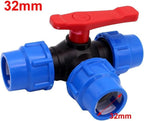PVC Ball Valve, 3 Way Plastic PE Ball Valve, 32mm Quick Connect, Black - Image 2