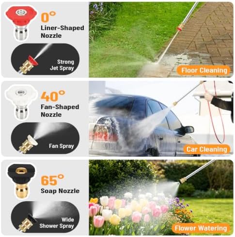 2026 Upagraded Jet Nozzle Power Washer for Garden Hose, Pressure Washer Wand with 3 Different Nozzles and Hose Quick Connectors for Car, Patio,Pet,Window, Grey - Image 3