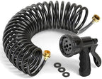 GASHER 100FT x 3/8" Coil Garden Hose, Expandable Garden Hose with 3/4" Brass Connector, Watering Hose Includes 8 Patterns Spray Nozzle for Outdoors Lawn Watering Car Washing by GASHER