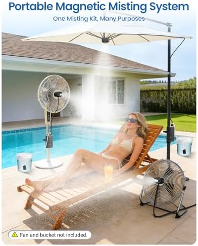 Ausic Portable Magnetic Misting System with Pump, 6000mAh Outdoor Fan Misters Kit for Outside Patio Golf Cart, Water Sprayer for Cooling Sport, Canopy, Beach, Camp, Gazebo, Umbrella, Dugout- 2 Nozzles - Image 2