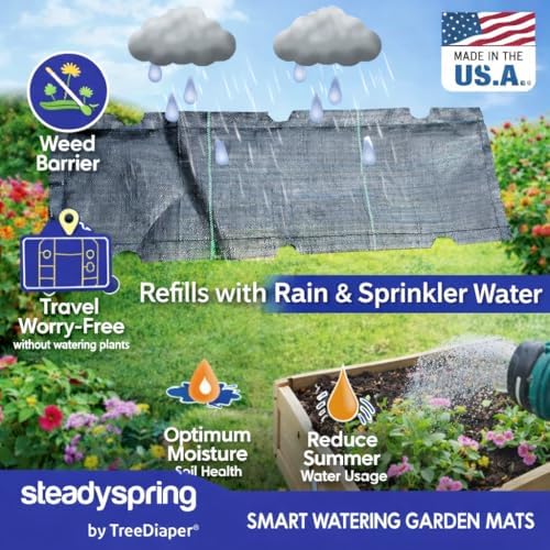 SteadySpring® Smart Watering Garden Mat for Raised Garden Beds 30-Day Irrigation Auto Refills with Rain for Gardens, Tomato Plants, Flowers (2-Pack) - Image 2