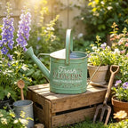 Vintage Metal Watering Can with Fresh Flowers Emboss Garden Decorative Watering Pot Farmhouse Water Can for Home Indoor Outdoor Garden Balcony Courtyard (Green) - Image 5