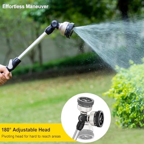 FANHAO 16-Inch Metal Watering Wand, Heavy Duty Garden Hose Wand with 9 Spray Patterns, 180° Rotating Long Hose Nozzle Sprayer Thumb Flow Control, Ideal to Water Hanging Baskets and Shrubs - Image 5