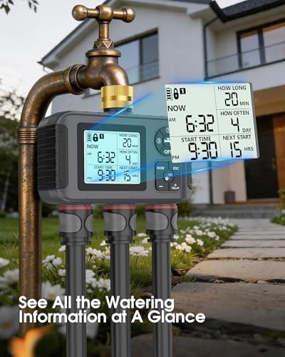 Insoma Water Timer with Brass Inlet, 3 Independent Zones Outdoor Hose Timer for Garden Faucet with Auto/Manual/Rain Delay Mode, IPX5 Waterproof, Sprinkler Irrigation Controller for Yard Lawn - Image 7