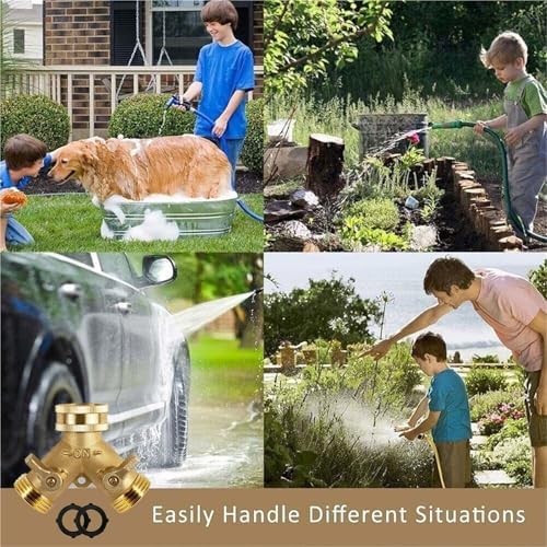 3/4 Inch 2 Way Brass Garden Hose Splitter Y-Type Tap Watering Connector Distributor for Outdoor Faucet 1/2/3 Set for Water Faucet & Spigot(Brass 2pcs) - Image 4