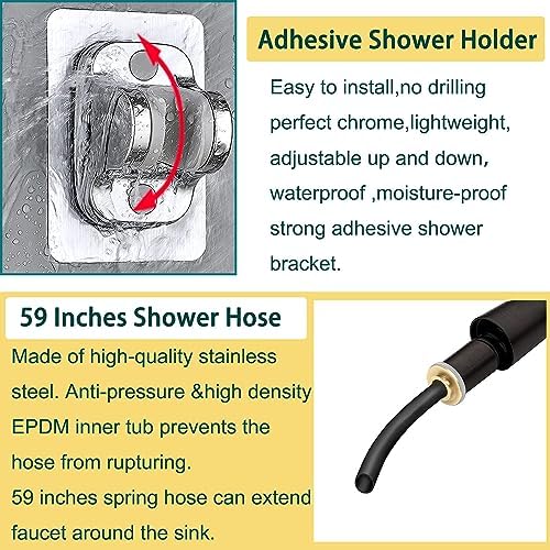 Kitchen Faucet Hose Sprayer Attachment for Tub Faucet, Sink Faucet Sprayer Replacement Head with 59” Black Stainless Steel Hose, Water Saving Aerator and 3-Way Diverter Valve - Image 5