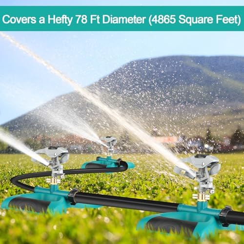 Jingmore Lawn Impact Sprinkler Heavy Duty Rotating Adjustable Pulsating Water Sprinkler Head with Metal Base, Adjustable Spraying Area and Distance for Garden Lawn Yard Irrigation(Blue,3 Packs) - Image 5