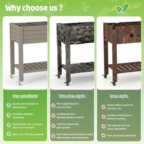 Vixzen Raised Garden Bed Outdoor,Reinforced Large Planter Box with Wheels & Storage Shelf,Mobile Planter Bed Box for Backyard, Patio, Balcony (Light Brown, 21Gal（43.31"×17.72"×33.66"）) - Image 5