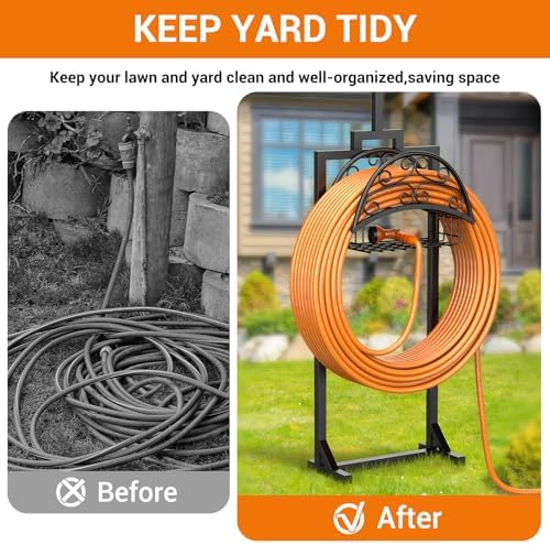 Garden Hose Holder with Shepherds Hooks - Freestanding Metal Water Hose Holder Stand Holds 160ft, Heavy Duty Garden Hanger Storage Rack for Outside Yard Lawn Farm - Image 5