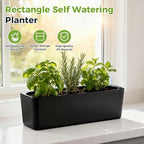 2 Pack Rectangular Self Watering Planter 15.6 x 5.4 in Window Sill Planters Indoor Rectangle Planter Self Watering Pots Plastic Plant pots with Drainage Holes Black Flower Pot (Black) - Image 2