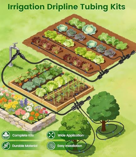 250FT Drip Irrigation Tubing Kit with 1/2 Irrigation tubing, 1/4 inch Dripline, and Irrigation Parts for Garden, Raised Beds, and Greenhouse Watering - Image 2