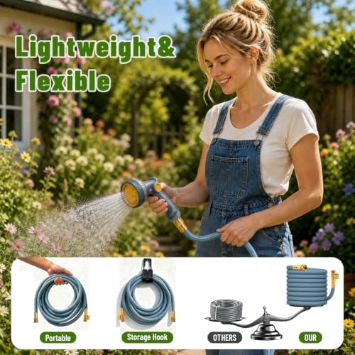 Garden Hose 50 FT, Flexible Water Hose, Ultra Lightweight Non-Expanding Hose with 10‑Function Spray Nozzle, Leak‑Proof & High‑Pressure Resistant for Lawn, Garden, and Auto Cleaning (50 FT) - Image 3