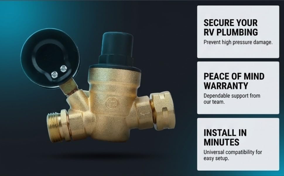 RV Water Pressure Regulator with 45-160 PSI Adjustable Range - Image 2