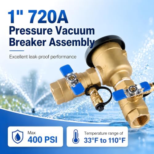 4 Pack 1 Inch Backflow Preventer, Brass Pressure Vacuum Breaker Assembly, 400 PSI Sprinkler Backflow Valve for Lawn Irrigation, Garden Water Lines and Outdoor Anti-Siphon Protection - Image 4