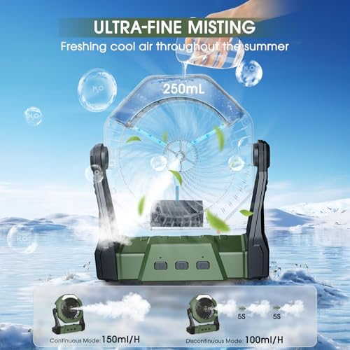 Ausic Portable Misting Fan for Outdoor Cooling, [16-65Hrs] Battery Powered Mist Fans with Water Misters & LED Lantern, 8-Inch, 250mL Tank, for Patios, Home, Outside, Camping, Outdoor&Indoor Use - Image 2