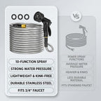 100FT 304 Stainless Steel Garden Hose with 10-Pattern Spray Nozzle (Orange) - Image 5