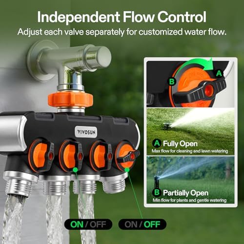 VIVOSUN Garden Hose Splitter 4 Way, Heavy Duty Water Hose Connector 3/4", Water Hose Manifold, Faucet Adapter with Comfortable Rubberized Grip for Drip Irrigation, Lawns (Pack of 2) - Image 3