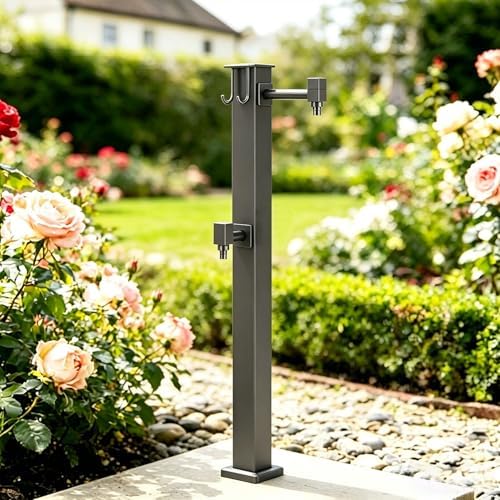 Outdoor Vertical Garden Water Column, Freestanding Hose Stand with Faucet, 304 Stainless Steel Outside Standing Water Tap Yard Hydrant for Irrigation Washing, Grey by SXBHDM