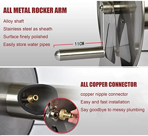 Wall/Floor Mounted Hose Butler Garden Hose Reel, Weather Resistant Stainless Steel Hose Holder with Storage Shelf, Retractable Hose Reel Compressor Hand Crank Swivel Bracket, Water Hose Storage Stan - Image 4