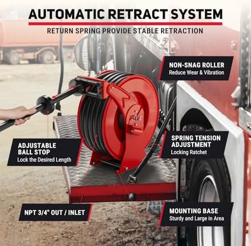 Fuel Hose Reel 3/4" x 50FT, Retractable Diesel Reel with Nozzle - Image 4