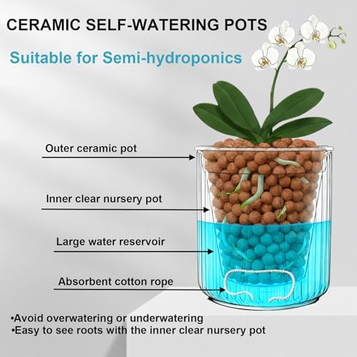 Ceramic Self Watering Plant Pot for Indoor Plant,5 inch,White,2pack - Image 5