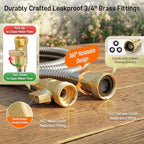 Garden Hose, 50ft 5/8" Stainless Steel Water Hose w/ 10-Mode Spray Nozzle, On/Off Valve, 523 PSI Burst, Anti-Kink, Lightweight All-Weather Flexible, Leakproof 3/4" Brass Male to Female Fittings - Image 5