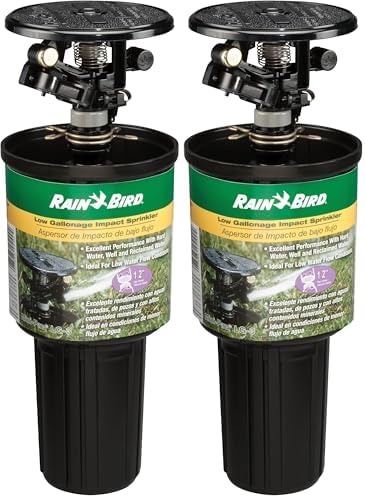 Rain Bird LG-3 Low Gallonage Pop-up Impact Lawn Sprinkler, Adjustable 20° - 360° Pattern, 26' - 41' Spray Distance, Black (Pack of 2) by RainBird
